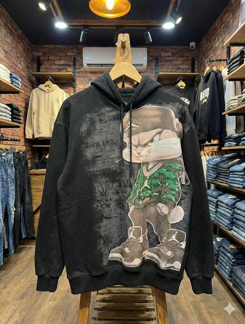 هودي أسود أوفرسايز ثقيل