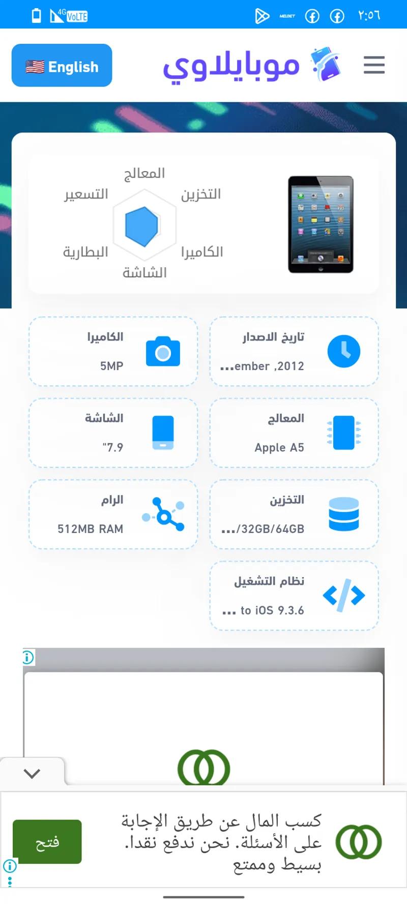 ايباد ميني 2012 مساحه 56