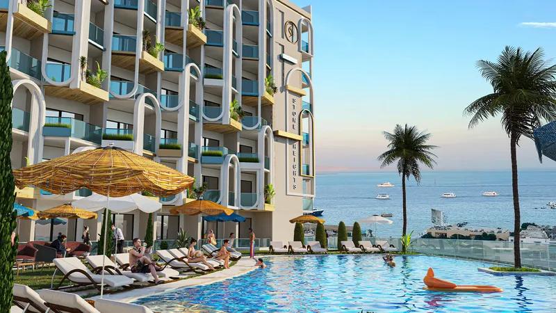 شقة 78م بإطلالة بحر ومسبح في ستون هايتس أوضة وصالة