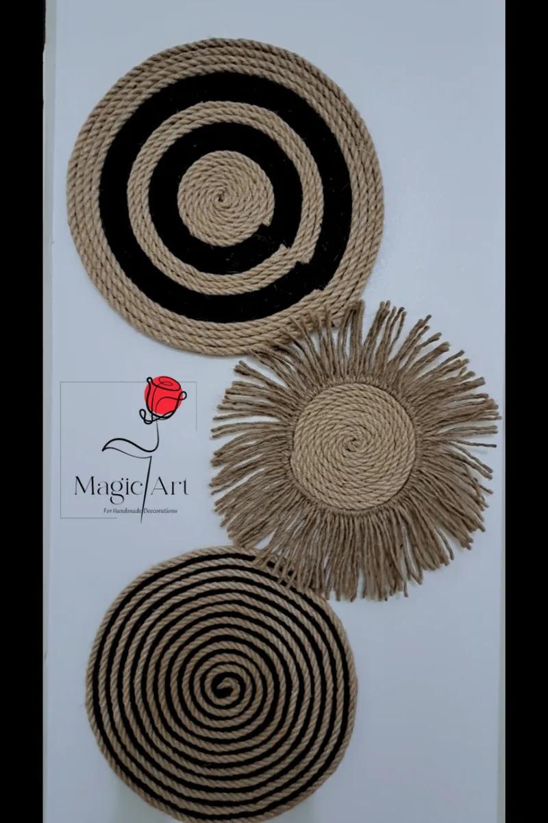 مجموعة كوسترات حائط خيش لوكس ومكرمية 🤎🤎